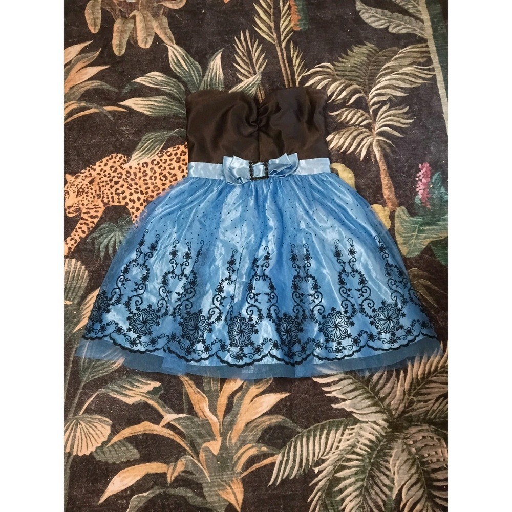 Y2K Whimsigoth Gunne Sax Strapless Blue Tulle Mini Dress Juniors 9 USA Made